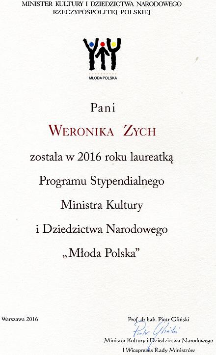 Stypendium dla Weroniki Zych-relacja